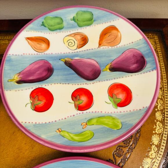 Dansk Ratatouille 9" Salad Lunch Handpainted Plates Set of 4 Eggplant Pepper - Picture 2 of 6